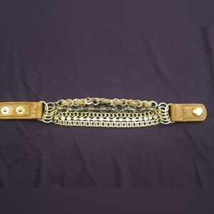 GUANG TONG ROCKER GOLD TONE MULTI STRAND BRACELET LEATHER SNAP